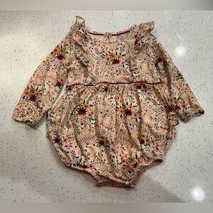 Ruffle Butts Floral Long Sleeve Romper - Cream and Pink